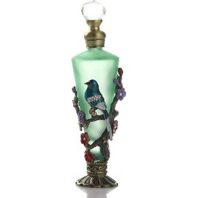 Yetaha Vintage Frosted Glass Perfume Bottles, Fancy Crystal Perfume Bottles Refillable Bejeweled Flower Bird Decorative Essential Oil Bottle for Living Room Bedroom Decor Birthday Gift(30ML, Green)