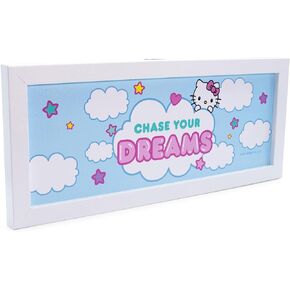 لوحة فنية جدارية مؤطرة بعلامة Hello Kitty Chase Your Dreams | جاهزة للتعليق على لوحة الباب، ديكور حائط للمطبخ، غرفة المعيشة، لمسة ديكور المنزل | هدايا ومقتنيات كاواي | 12 × 5 بوصة