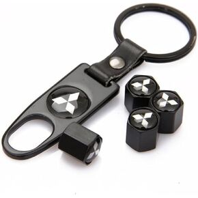 Black Car Wheel Tire Valve Caps Tyre Stem Air Caps Keychain Styling for Mitsubishi