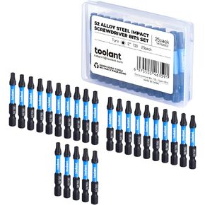 toolant 2" Impact Torx Bits 25pack (T20), 1/4" Hex-Shank S2 Steel Screwdriving Star Bits, CNC Machined Tips Magnetic Power Bits, with Storage Box