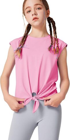 LaBeca Girls T-Shirt Tie Knot Front Tops Summer Shirt Crewneck Cap Sleeve Tee for 4-14 Years in Saudi Arabia