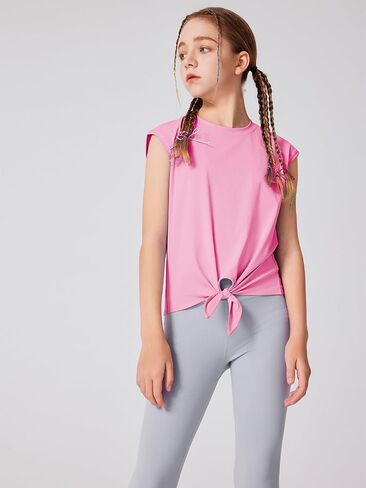 LaBeca Girls T-Shirt Tie Knot Front Tops Summer Shirt Crewneck Cap Sleeve Tee for 4-14 Years in Saudi Arabia