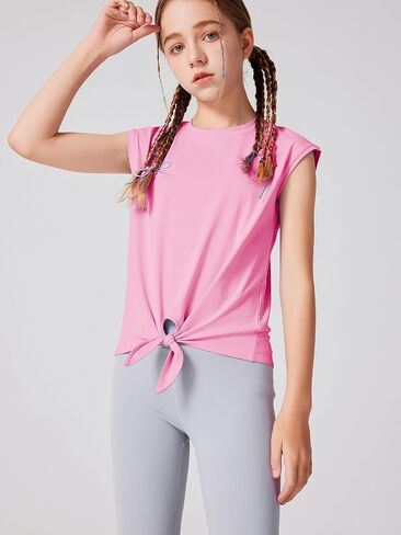 LaBeca Girls T-Shirt Tie Knot Front Tops Summer Shirt Crewneck Cap Sleeve Tee for 4-14 Years in Saudi Arabia
