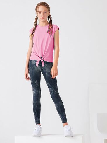 LaBeca Girls T-Shirt Tie Knot Front Tops Summer Shirt Crewneck Cap Sleeve Tee for 4-14 Years in Saudi Arabia