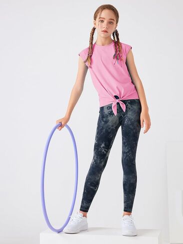 LaBeca Girls T-Shirt Tie Knot Front Tops Summer Shirt Crewneck Cap Sleeve Tee for 4-14 Years in Saudi Arabia