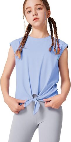 LaBeca Girls T-Shirt Tie Knot Front Tops Summer Shirt Crewneck Cap Sleeve Tee for 4-14 Years in Saudi Arabia