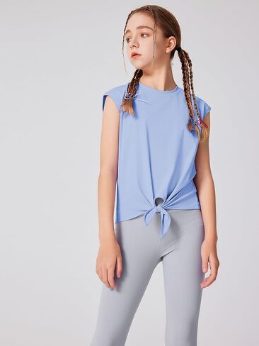 LaBeca Girls T-Shirt Tie Knot Front Tops Summer Shirt Crewneck Cap Sleeve Tee for 4-14 Years in Saudi Arabia