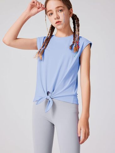 LaBeca Girls T-Shirt Tie Knot Front Tops Summer Shirt Crewneck Cap Sleeve Tee for 4-14 Years in Saudi Arabia