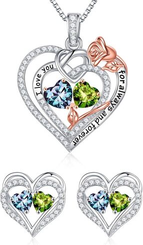 Iefil Double Birthstone Necklace and Birthstone Earrings Set in Saudi Arabia
