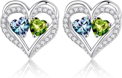 Iefil Double Birthstone Necklace and Birthstone Earrings Set in Saudi Arabia