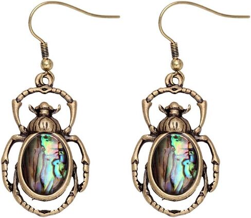 Antique Bronze Abalone Shell Bug Wildlife Necklace Scarab Earring Woodland Animal Jewelry Set in Saudi Arabia
