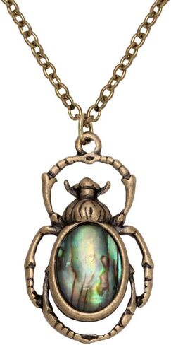 Antique Bronze Abalone Shell Bug Wildlife Necklace Scarab Earring Woodland Animal Jewelry Set in Saudi Arabia