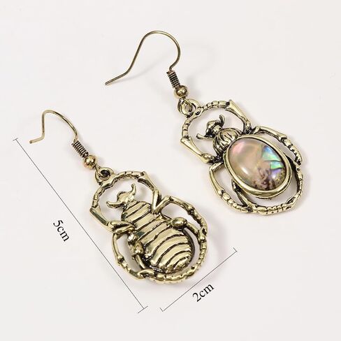 Antique Bronze Abalone Shell Bug Wildlife Necklace Scarab Earring Woodland Animal Jewelry Set in Saudi Arabia
