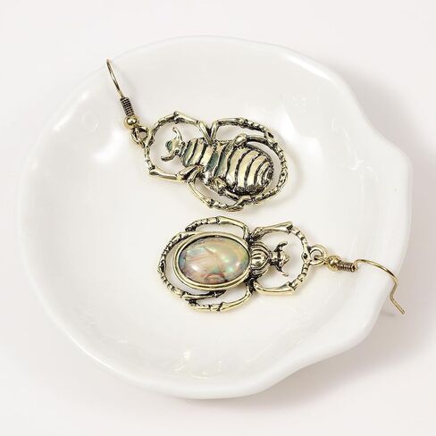 Antique Bronze Abalone Shell Bug Wildlife Necklace Scarab Earring Woodland Animal Jewelry Set in Saudi Arabia