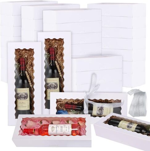 30 عبوة من صناديق المخبوزات مع نافذة، 16 بوصة × 6 بوصة × 3 بوصة صناديق بسكويت بيضاء مع شريط تغليف، صناديق معجنات طويلة للفراولة، الكعك، الكعك، صندوق هدايا in Kuwait