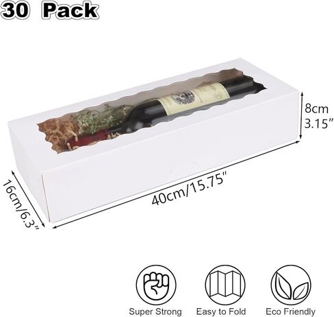 30 عبوة من صناديق المخبوزات مع نافذة، 16 بوصة × 6 بوصة × 3 بوصة صناديق بسكويت بيضاء مع شريط تغليف، صناديق معجنات طويلة للفراولة، الكعك، الكعك، صندوق هدايا in Kuwait