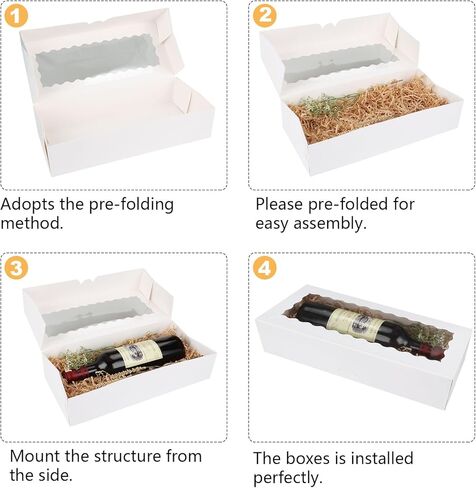 30 عبوة من صناديق المخبوزات مع نافذة، 16 بوصة × 6 بوصة × 3 بوصة صناديق بسكويت بيضاء مع شريط تغليف، صناديق معجنات طويلة للفراولة، الكعك، الكعك، صندوق هدايا in Kuwait