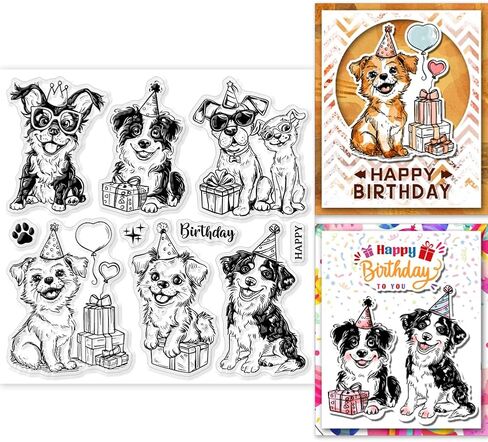 GLOBLELAND Dogs Clear Stamps Birthday Dogs Silicone Clear Stamp Seals Cartoon Gift Dog Transparent Stamps for DIY Scrapbooking Cards Making Photo Album Journal Home Decoration 5.91x5.91 inch in Saudi Arabia