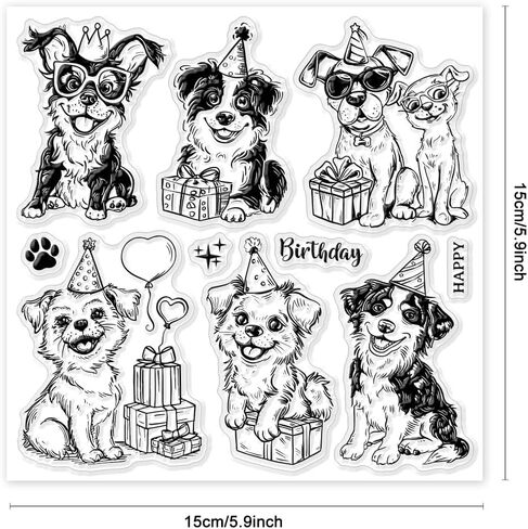 GLOBLELAND Dogs Clear Stamps Birthday Dogs Silicone Clear Stamp Seals Cartoon Gift Dog Transparent Stamps for DIY Scrapbooking Cards Making Photo Album Journal Home Decoration 5.91x5.91 inch in Saudi Arabia