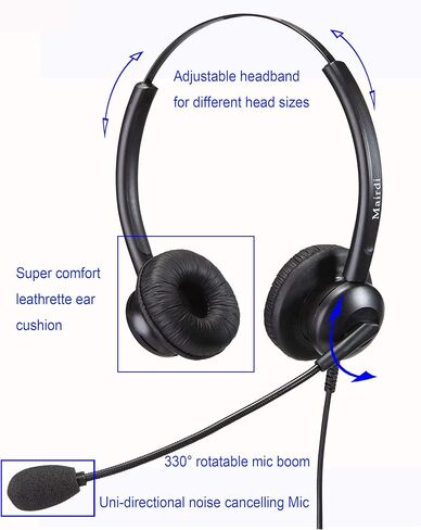 MAIRDI Phone Headset with Noise Cancelling Microphone, Binaural Call Center Headset with RJ9 Jack for Office Landline Phones, Work for Plantronics Avaya Nortel Polycom Aastra in Saudi Arabia