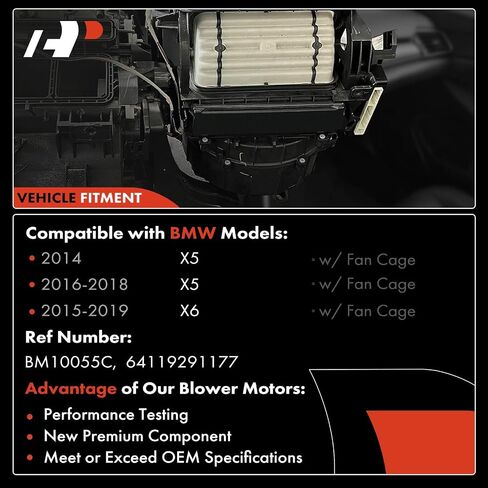 مجموعة محرك منفاخ سخان HVAC A-Premium متوافقة مع سيارات BMW - X5 2014/2016-2018، X6 2015-2019، 3.0L 4.4L - استبدال # 64119291177 in Saudi Arabia