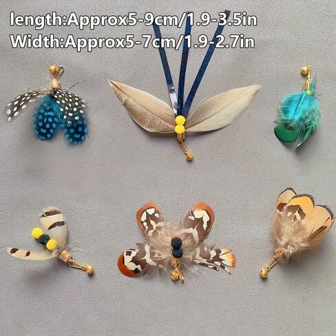 استبدال عصا لعبة ريش الحشرات للقطط، عبوات ريش ألعاب القطط، مجموعة من 6 رؤوس بديلة مع أجراس، ألعاب تفاعلية للقطط من الريش الطبيعي (6 قطع عبوات + عصا دعابة واحدة) in Kuwait