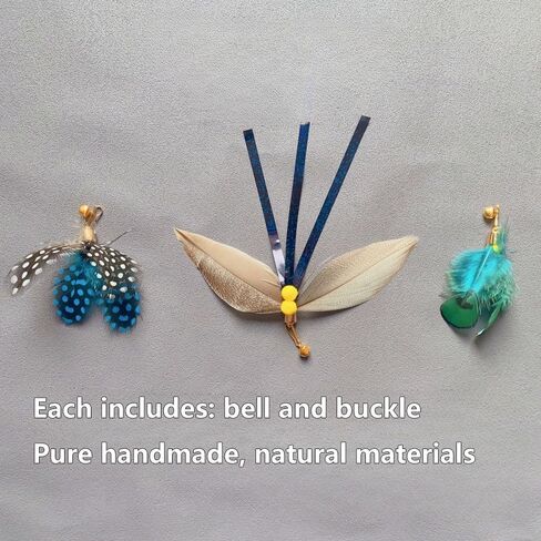 استبدال عصا لعبة ريش الحشرات للقطط، عبوات ريش ألعاب القطط، مجموعة من 6 رؤوس بديلة مع أجراس، ألعاب تفاعلية للقطط من الريش الطبيعي (6 قطع عبوات + عصا دعابة واحدة) in Kuwait