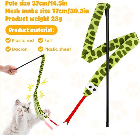 Fashion's Talk 2 Pack Cat Teaser Wand Toy for Indoor Cats, Cute Mesh Snake & Crinkle Plush Fabric Kitten Wand Kitty Toys Interactive Play Chase Exercise Cat Toys for All Breed Sizes in Kuwait