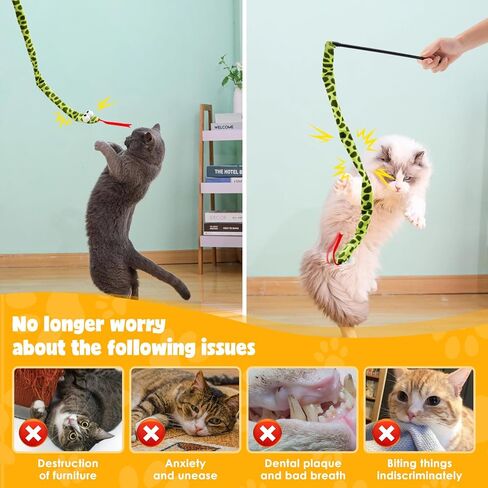 Fashion's Talk 2 Pack Cat Teaser Wand Toy for Indoor Cats, Cute Mesh Snake & Crinkle Plush Fabric Kitten Wand Kitty Toys Interactive Play Chase Exercise Cat Toys for All Breed Sizes in Kuwait