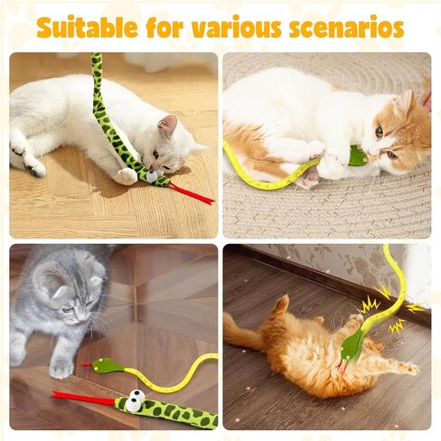 Fashion's Talk 2 Pack Cat Teaser Wand Toy for Indoor Cats, Cute Mesh Snake & Crinkle Plush Fabric Kitten Wand Kitty Toys Interactive Play Chase Exercise Cat Toys for All Breed Sizes in Kuwait