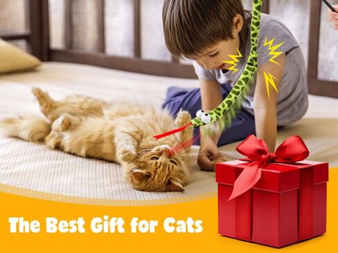 Fashion's Talk 2 Pack Cat Teaser Wand Toy for Indoor Cats, Cute Mesh Snake & Crinkle Plush Fabric Kitten Wand Kitty Toys Interactive Play Chase Exercise Cat Toys for All Breed Sizes in Kuwait