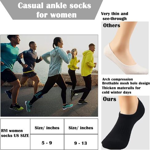 6/9 Pairs Ankle Socks for Women Athletic Running Socks Winter Warm Low Cut Thick Socks Non Slip No Show Fit 6-9/9-11/8-12 in Saudi Arabia