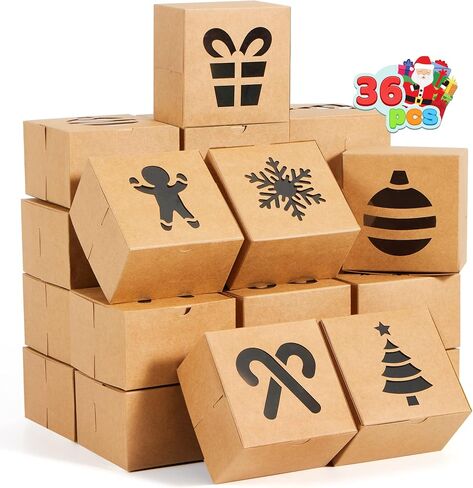 JOYIN 36 Pcs Christmas Cookie Boxes, Brown Kraft Treat Boxes with Window 4" x 4" x 2.5" Bakery Gift Warpping Box for Xmas Holiday Party Favor Pastries, Cupcakes, Cookies Donuts Gift-Giving in Saudi Arabia