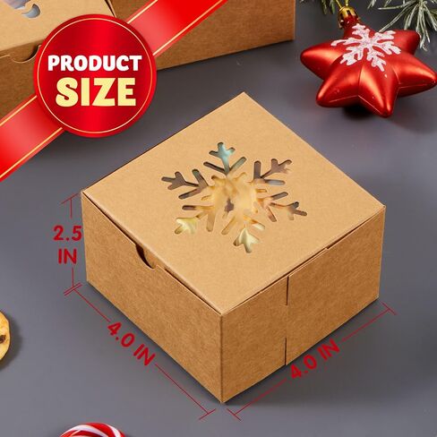 JOYIN 36 Pcs Christmas Cookie Boxes, Brown Kraft Treat Boxes with Window 4" x 4" x 2.5" Bakery Gift Warpping Box for Xmas Holiday Party Favor Pastries, Cupcakes, Cookies Donuts Gift-Giving in Saudi Arabia