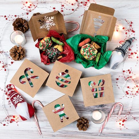 JOYIN 36 Pcs Christmas Cookie Boxes, Brown Kraft Treat Boxes with Window 4" x 4" x 2.5" Bakery Gift Warpping Box for Xmas Holiday Party Favor Pastries, Cupcakes, Cookies Donuts Gift-Giving in Saudi Arabia