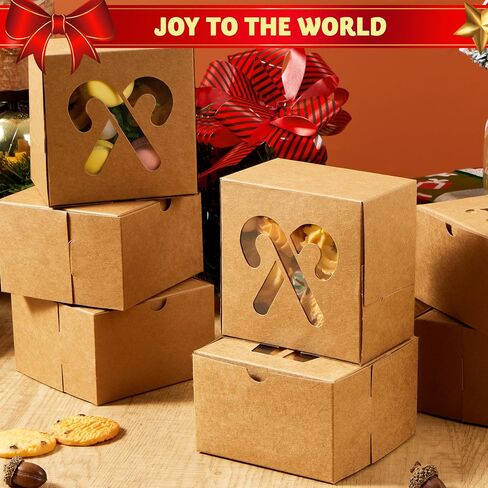 JOYIN 36 Pcs Christmas Cookie Boxes, Brown Kraft Treat Boxes with Window 4" x 4" x 2.5" Bakery Gift Warpping Box for Xmas Holiday Party Favor Pastries, Cupcakes, Cookies Donuts Gift-Giving in Saudi Arabia