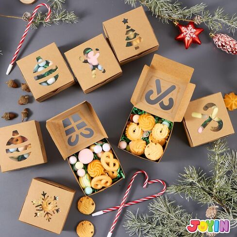 JOYIN 36 Pcs Christmas Cookie Boxes, Brown Kraft Treat Boxes with Window 4" x 4" x 2.5" Bakery Gift Warpping Box for Xmas Holiday Party Favor Pastries, Cupcakes, Cookies Donuts Gift-Giving in Saudi Arabia