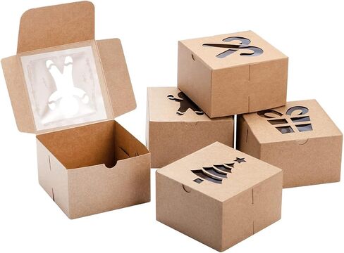 JOYIN 36 Pcs Christmas Cookie Boxes, Brown Kraft Treat Boxes with Window 4" x 4" x 2.5" Bakery Gift Warpping Box for Xmas Holiday Party Favor Pastries, Cupcakes, Cookies Donuts Gift-Giving in Saudi Arabia
