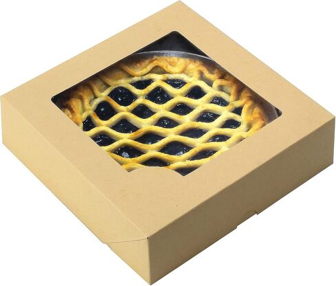 9 inch Kraft Pie Boxes with Clear Window (15-Pack) | Paper Box for Bakery Display and Sales | Low Profile Disposable Crafter Paperboard Container for Baked Goods, Desserts, and Treats in Saudi Arabia