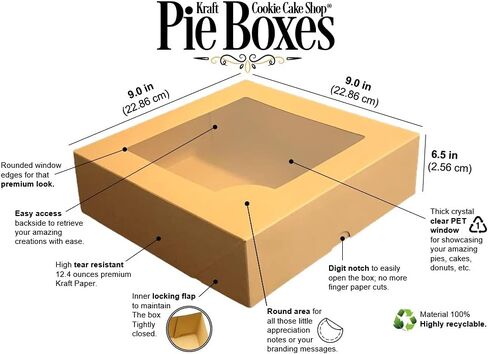 9 inch Kraft Pie Boxes with Clear Window (15-Pack) | Paper Box for Bakery Display and Sales | Low Profile Disposable Crafter Paperboard Container for Baked Goods, Desserts, and Treats in Saudi Arabia