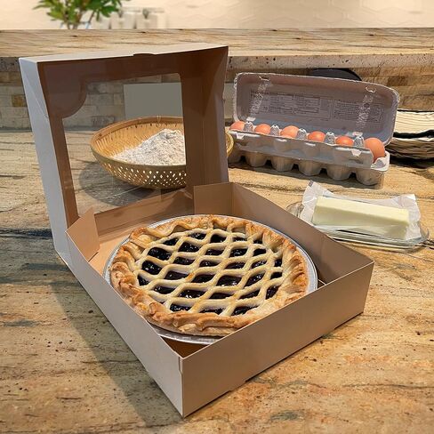 9 inch Kraft Pie Boxes with Clear Window (15-Pack) | Paper Box for Bakery Display and Sales | Low Profile Disposable Crafter Paperboard Container for Baked Goods, Desserts, and Treats in Saudi Arabia