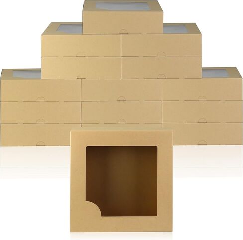 9 inch Kraft Pie Boxes with Clear Window (15-Pack) | Paper Box for Bakery Display and Sales | Low Profile Disposable Crafter Paperboard Container for Baked Goods, Desserts, and Treats in Saudi Arabia