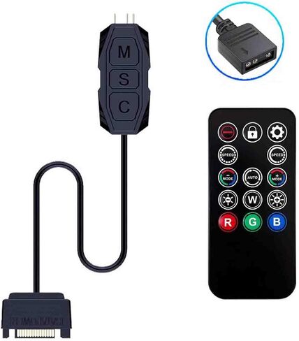 ARGB Controller 5V 3 Pin RGB Controller Cable,SATA Power RGB Fan Controller with 14 Key Remote Control Switch in Saudi Arabia