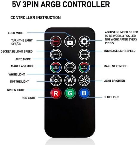 ARGB Controller 5V 3 Pin RGB Controller Cable,SATA Power RGB Fan Controller with 14 Key Remote Control Switch in Saudi Arabia