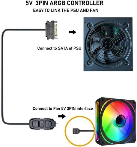 ARGB Controller 5V 3 Pin RGB Controller Cable,SATA Power RGB Fan Controller with 14 Key Remote Control Switch in Saudi Arabia