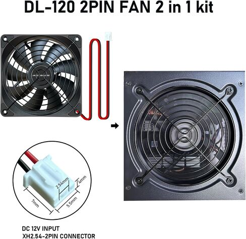 مروحة 120 ملم 2 حزمة مروحة 12 فولت، نسخة Slient عالية تدفق الهواء 12 فولت 2 دبوس PSU مراوح الكمبيوتر، DL-120 مع محمل هيدروليكي 2000 دورة في الدقيقة مروحة تبريد للكمبيوتر، ثلاجة RV، خزانة التلفزيون، مجفف، مزيل الرطوبة، خيمة النمو... in Kuwait