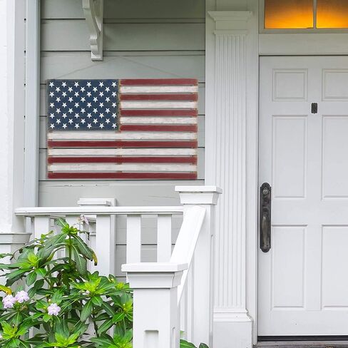 Glitzhome 41.93"L Wooden Patriotic Wall Decoration, USA National Flag Farmhouse Front Door Art Decoration Hanging Sign in Saudi Arabia