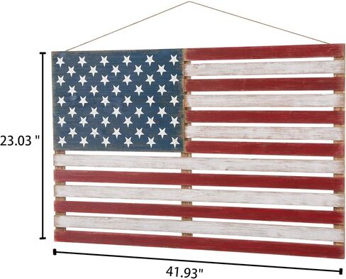 Glitzhome 41.93"L Wooden Patriotic Wall Decoration, USA National Flag Farmhouse Front Door Art Decoration Hanging Sign in Saudi Arabia