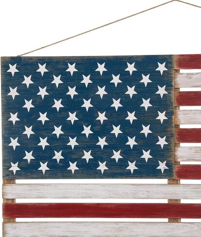Glitzhome 41.93"L Wooden Patriotic Wall Decoration, USA National Flag Farmhouse Front Door Art Decoration Hanging Sign in Saudi Arabia