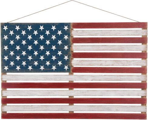 Glitzhome 41.93"L Wooden Patriotic Wall Decoration, USA National Flag Farmhouse Front Door Art Decoration Hanging Sign in Saudi Arabia